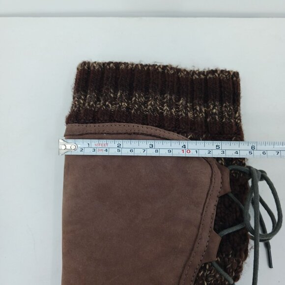 UGG Skylair Brown Leather Wedge Shearling Knit Tall Boots Size 9 Lace Up - Picture 14 of 14